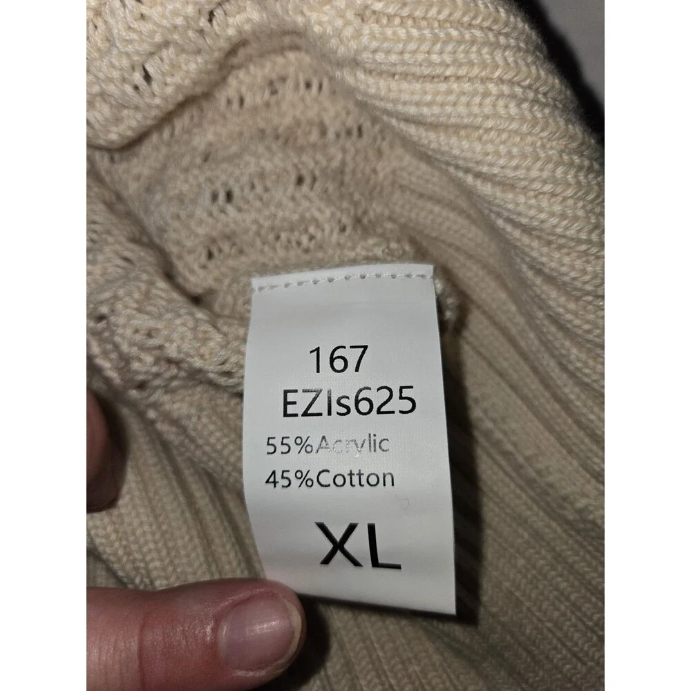 Lillusory Women's Cable Knit Sweater Vest XL Cream V-Neck Preppy Cottagecore